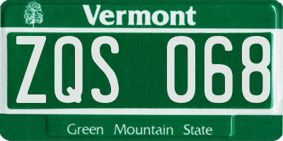 VT license plate ZQS068
