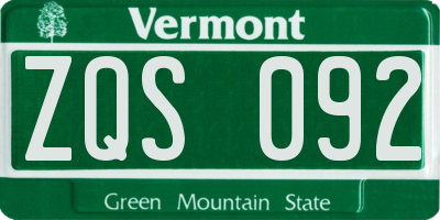 VT license plate ZQS092