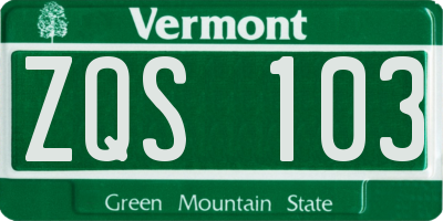 VT license plate ZQS103