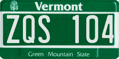 VT license plate ZQS104