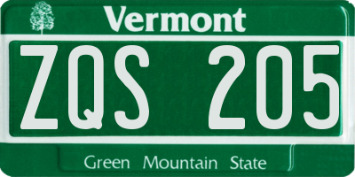 VT license plate ZQS205