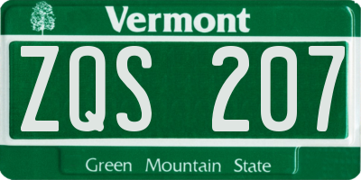 VT license plate ZQS207