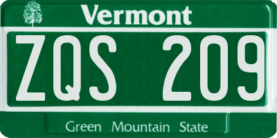 VT license plate ZQS209