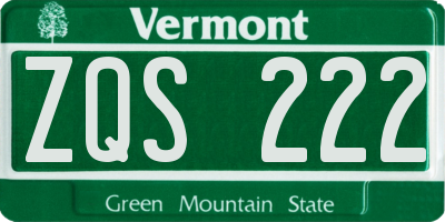 VT license plate ZQS222