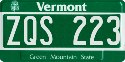 VT license plate ZQS223