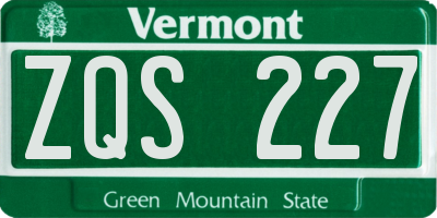 VT license plate ZQS227