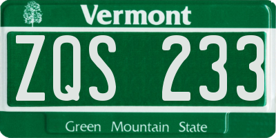 VT license plate ZQS233