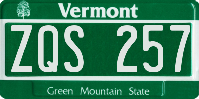 VT license plate ZQS257
