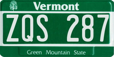 VT license plate ZQS287