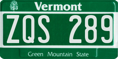 VT license plate ZQS289