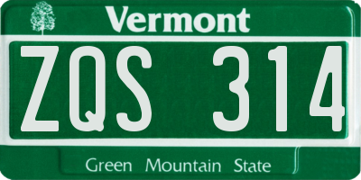 VT license plate ZQS314