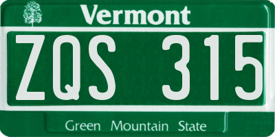 VT license plate ZQS315