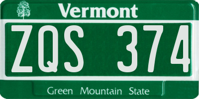 VT license plate ZQS374