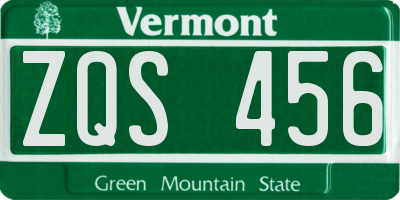 VT license plate ZQS456