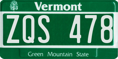 VT license plate ZQS478