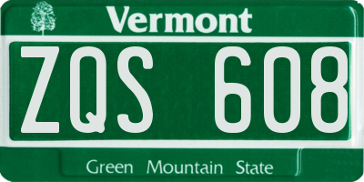 VT license plate ZQS608