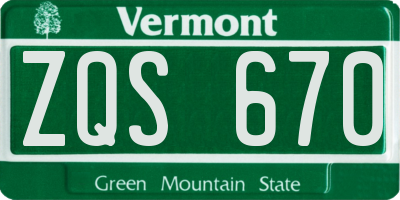 VT license plate ZQS670