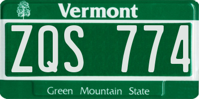 VT license plate ZQS774
