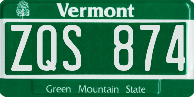VT license plate ZQS874