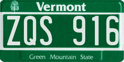 VT license plate ZQS916