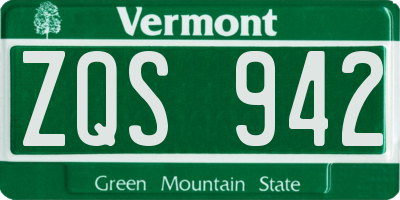 VT license plate ZQS942