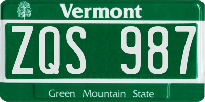 VT license plate ZQS987
