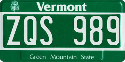 VT license plate ZQS989
