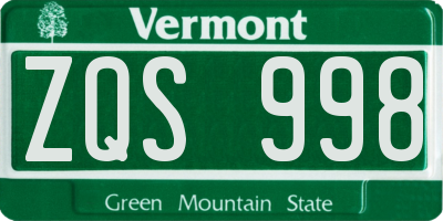 VT license plate ZQS998