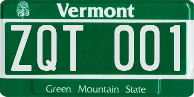 VT license plate ZQT001