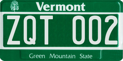 VT license plate ZQT002