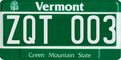 VT license plate ZQT003