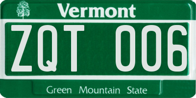 VT license plate ZQT006