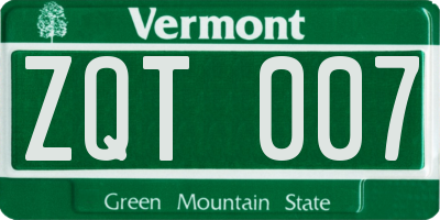 VT license plate ZQT007