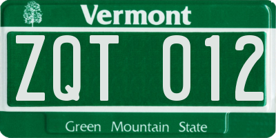 VT license plate ZQT012