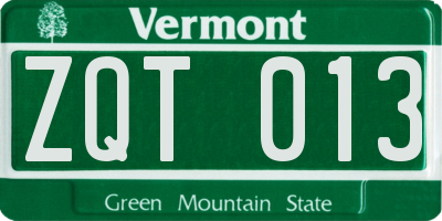 VT license plate ZQT013