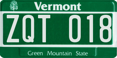 VT license plate ZQT018