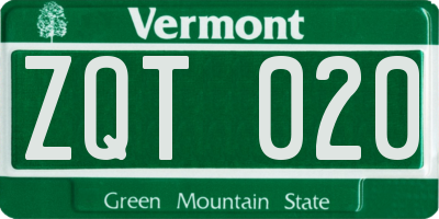 VT license plate ZQT020