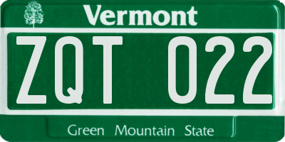VT license plate ZQT022
