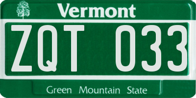 VT license plate ZQT033