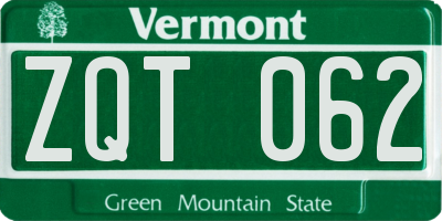 VT license plate ZQT062