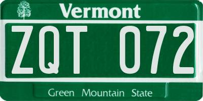 VT license plate ZQT072