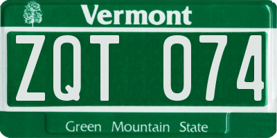 VT license plate ZQT074