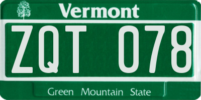 VT license plate ZQT078