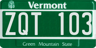 VT license plate ZQT103