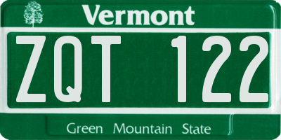 VT license plate ZQT122