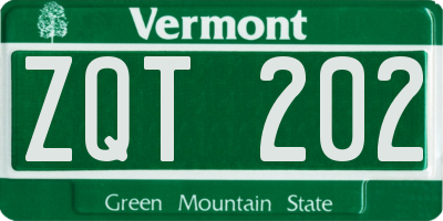 VT license plate ZQT202