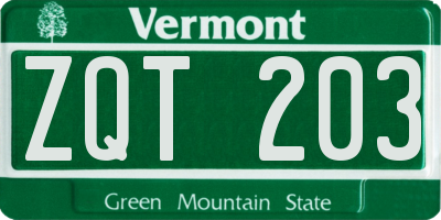 VT license plate ZQT203