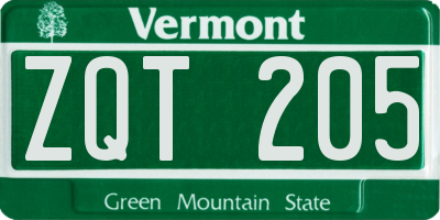 VT license plate ZQT205