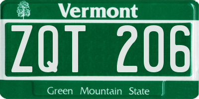 VT license plate ZQT206