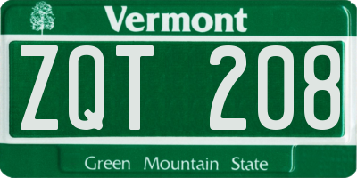VT license plate ZQT208